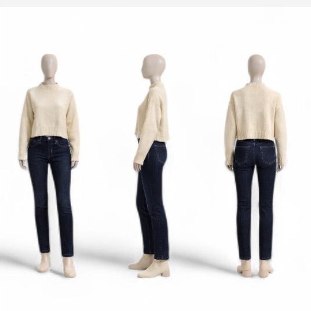 Cropped Cream Sweater w/Ribbed Trim